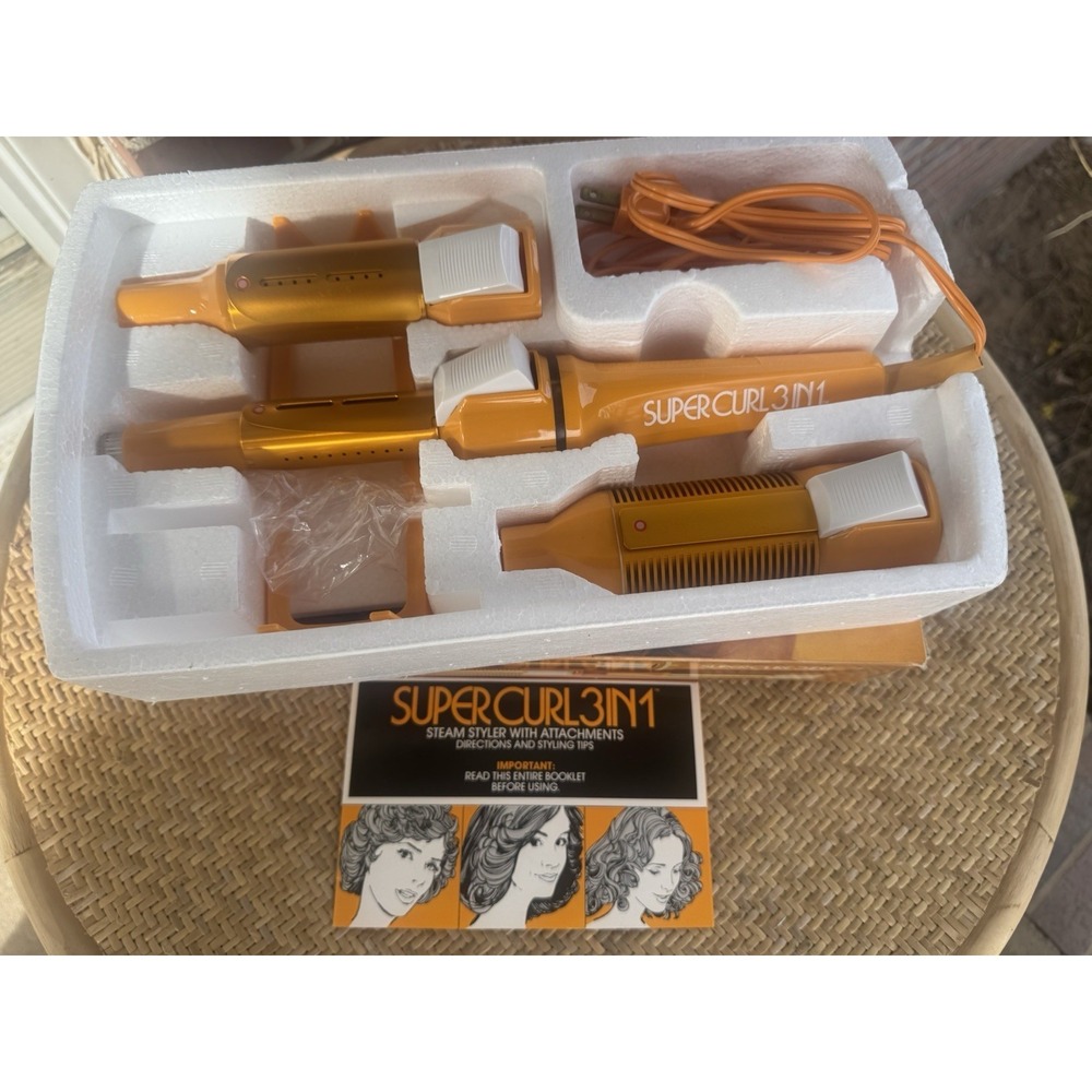 Vintage 1960's Gillette Super Curl 3 In 1 Hair Curling Iron Steam & Attachments - Picture 2 of 5